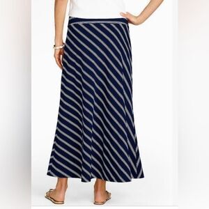 NWT Talbots Navy Blue White Striped Stretch Jersey Maxi Skirt Size 1XP Petite